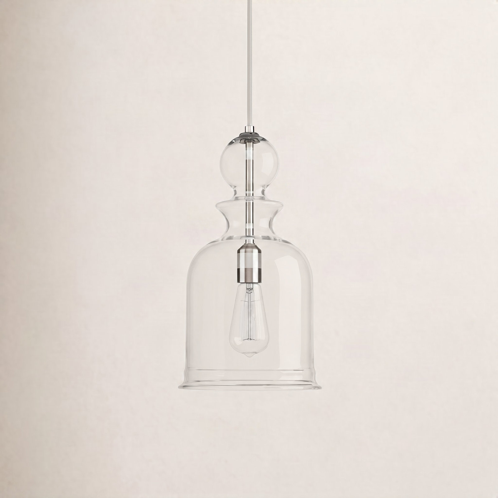 Tilman Single Light Glass Dimmable Pendant, Clear, Brushed Nickel