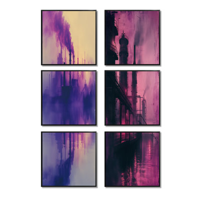 Ensemble de 6 reproductions d'art sur toile mauve