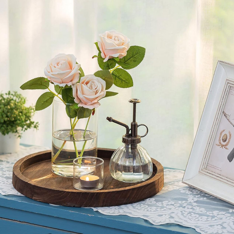 Plateau de service en bois rustique: plateau décoratif rond en bois Butler