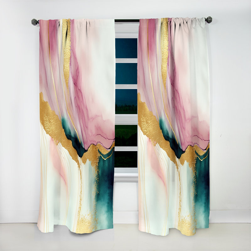 Avilla - Abstract Geode Pink And Green Marble I - Abstract Marble Curtain - Velvet Room Darkening - 1 panel, 52" W x 63" L