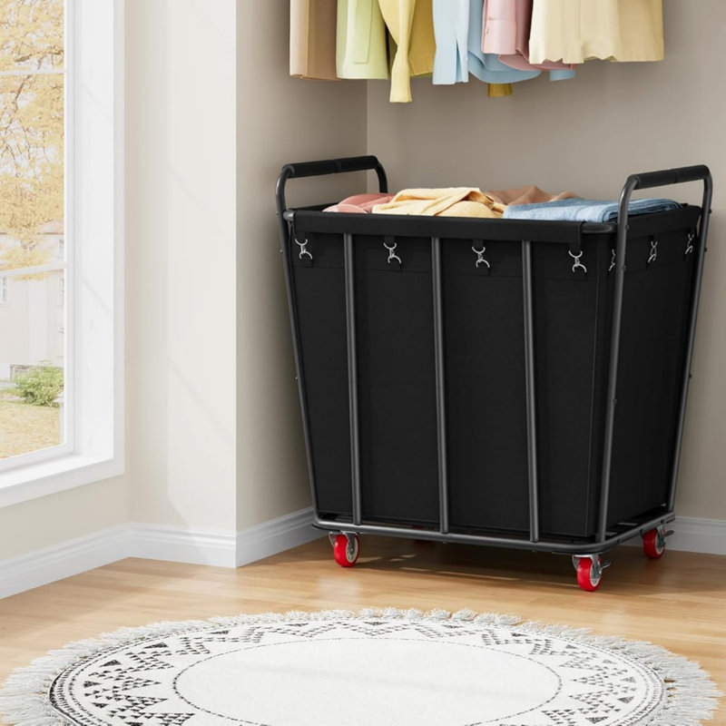 Large Laundry Cart with Wheels, 400 L Heavy Duty Laundry Basket Organizer for Home Hotel, Black