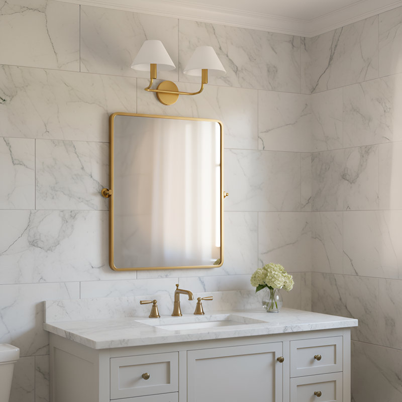 Lansvale Sean Lavin Courson Light Bathroom Bedroom Wall Fixture In With White Linen Shade, Burnished Brass, 2 Lights
