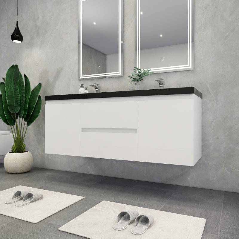 Castin 60" Wall-Mounted Double Bathroom Vanity Set, Glossy White