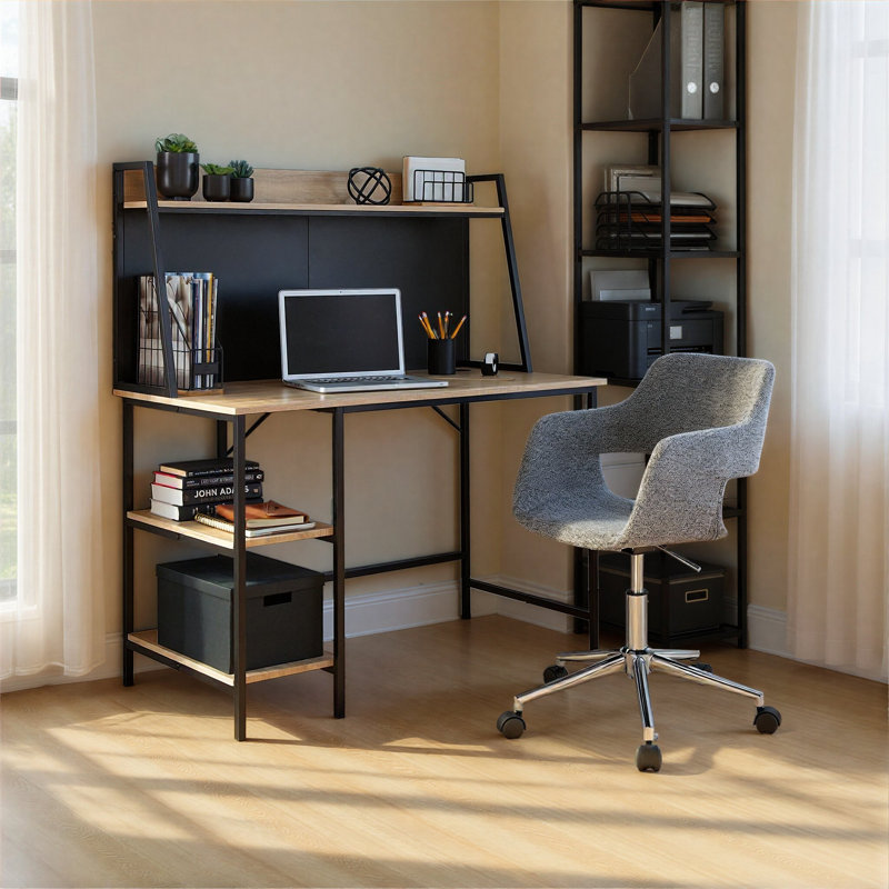 Bureau avec tablettes Avenell, Naturel/noir