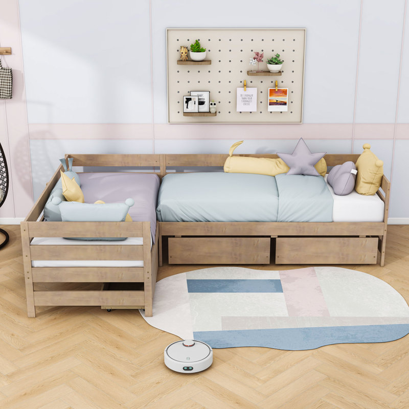 Lit plateforme simple avec trois tiroirs, Naturel