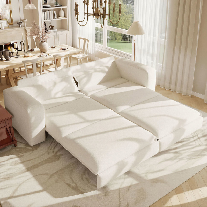 Canapé-lit 93 po en molleton rembourré avec lit escamotable 3-en-1, canapé Sherpa pour le salon, appartement, beige, Beige