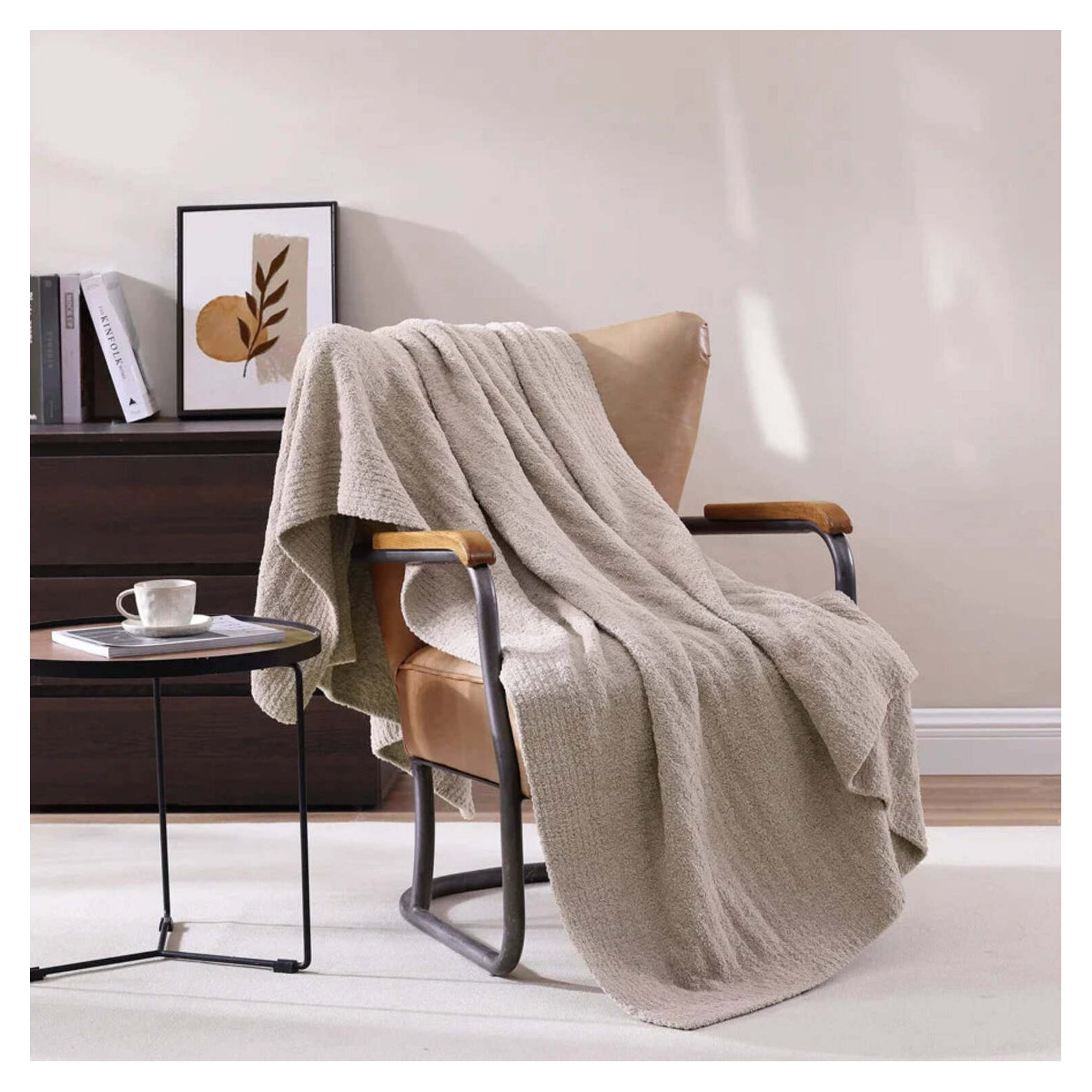 Ribbed Throw Blanket, Taupe
