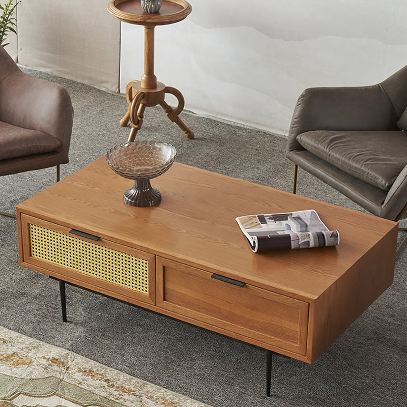 Table à thé en rotin simple tissé moderne en chêne