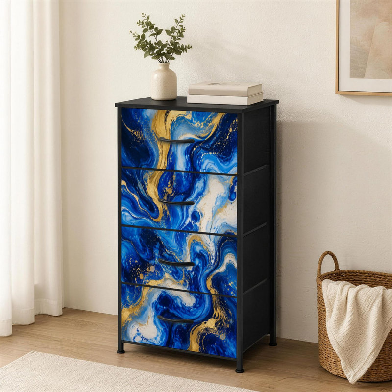 Commode à 4 tiroirs pour la chambre à coucher Marbre bleu or abstrait motif marbré style luxe naturel tourbillon Petite grande commode à vêtements pour organisateurs de placard avec commode