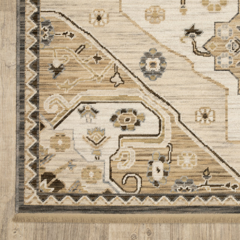 Kuester Old World Medallions Tan/ Grey Wool Blend Area Rug, Rectangle 9'10" x 12'10"