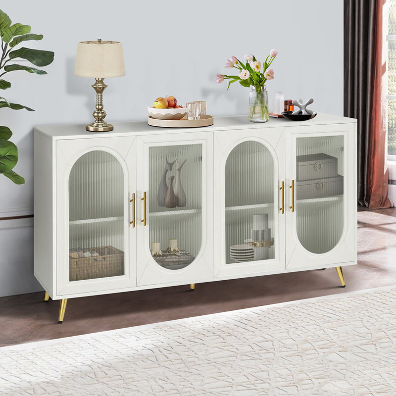 Armoire de rangement en bois, Doré, Blanc