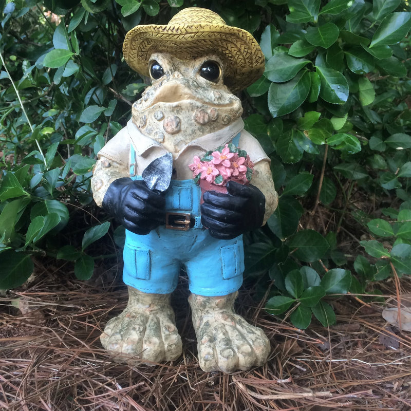 Statue de jardin jardinier personnage crapaud, Brun