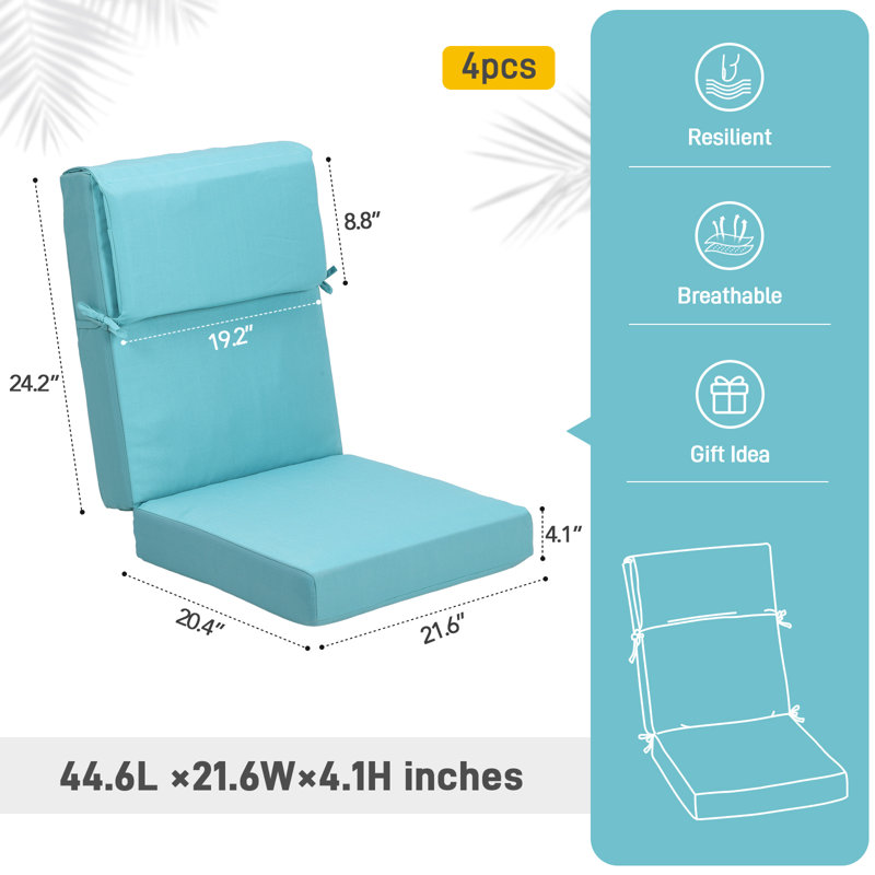 Lucy 4" Outdoor Seat / Back Cushion, Blue