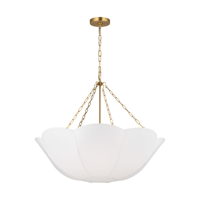 Alexa Hampton Stassi Dining Room Chandelier With White Linen Shade, 26.875" H x 32" W x 32" D, Burnished Brass, 4 Lights