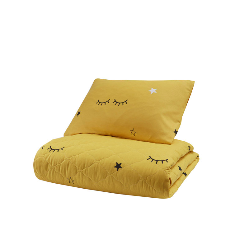 Couvre-lit 100% coton bleu Mobean, Couvre-lit 71 po x 89 po, Jaune