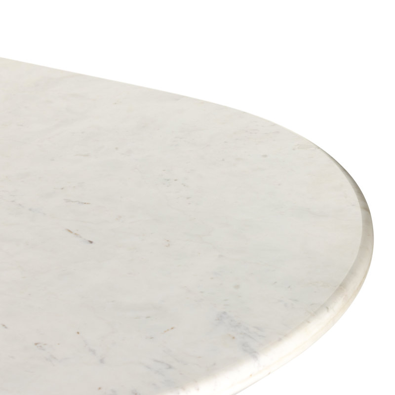Oranda Oval Marble Dining Table, Polished White Marble/White Scalloped Marble