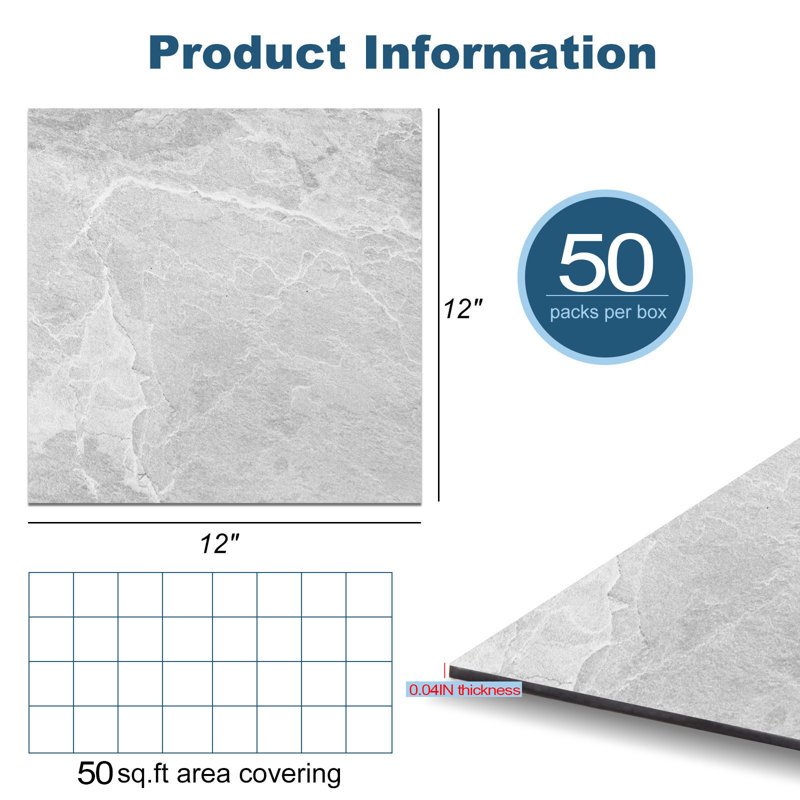 12" x 12" Luxury Vinyl Tile,Self-adhesive Vinyl Flooring, Shale Gray