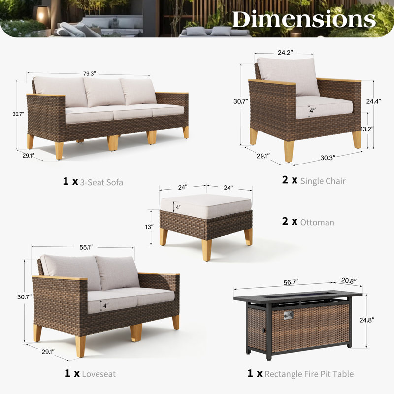 Ensemble de conversation modulaire 9 pièces Shutesbury, Oui, Beige