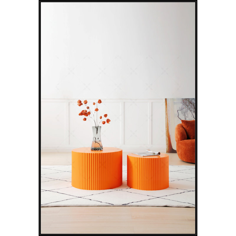 Ensemble de 2 tables gigognes en panneau de fibres à densité moyenne, Orange