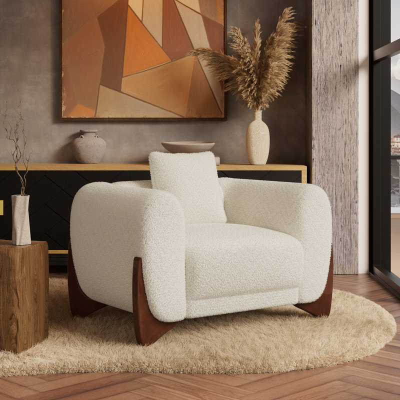 Boucle Upholstered Accent Chair, White