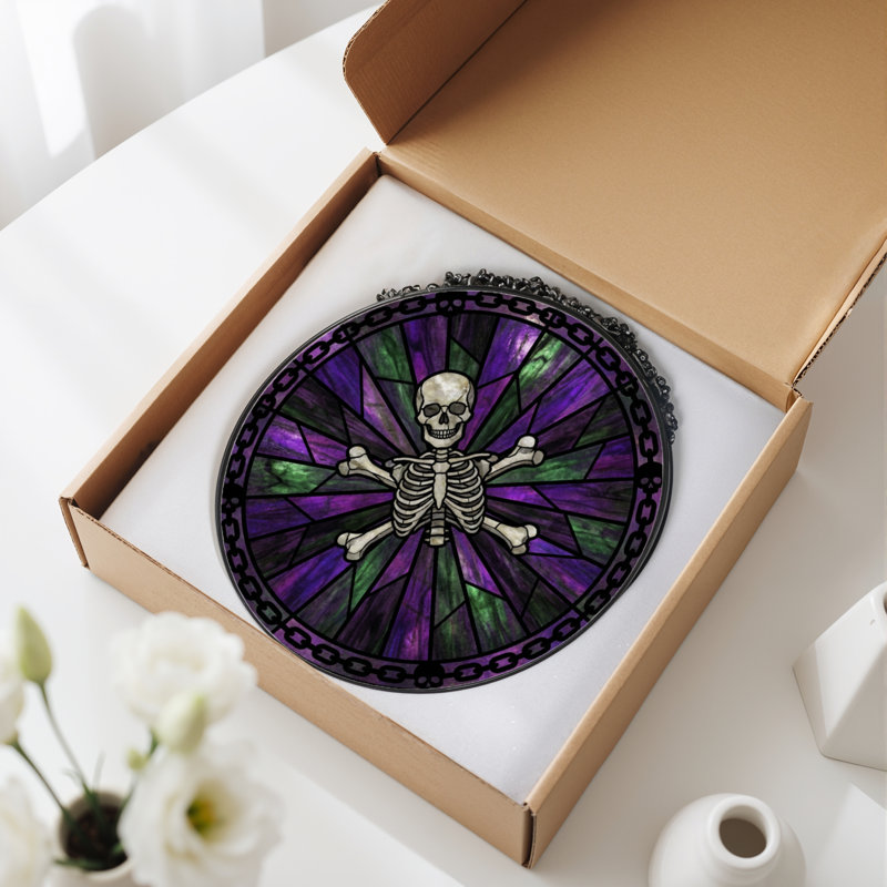 Panneau de vitrail 12 "H Skull Skeleton