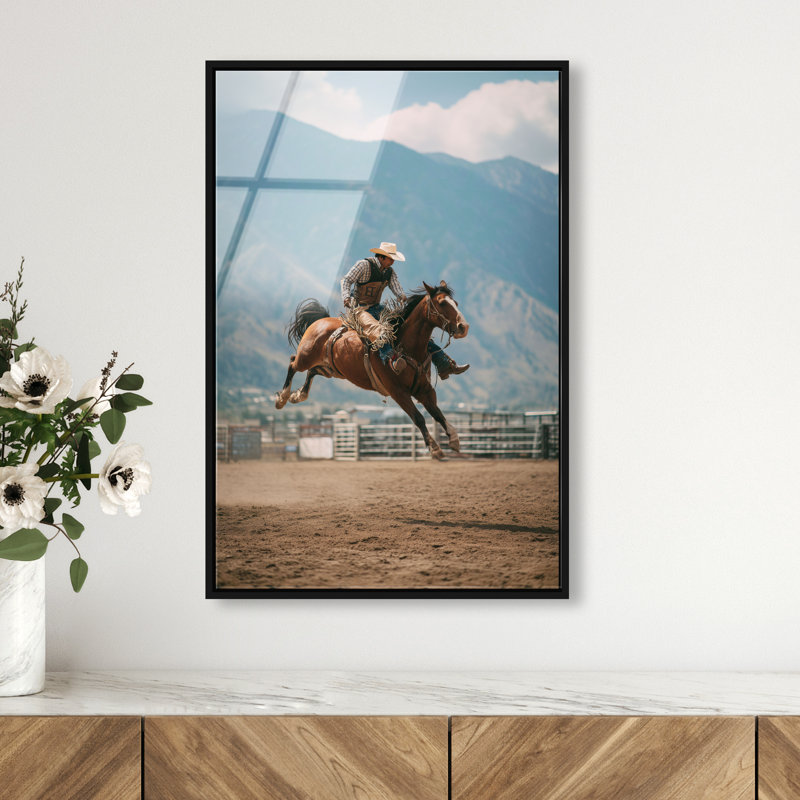 Bronc Rider Print by Oliver Gal, 25" H x 17" W, Black Floater Frame