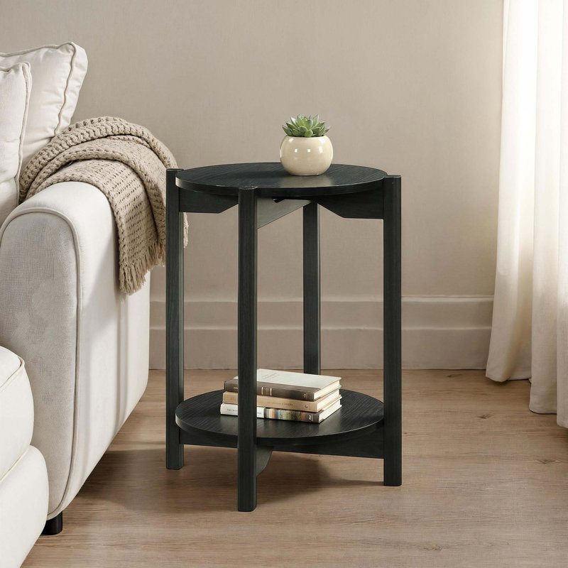 Table d'appoint ronde de style transitionnel avec tablette de rangement ouverte