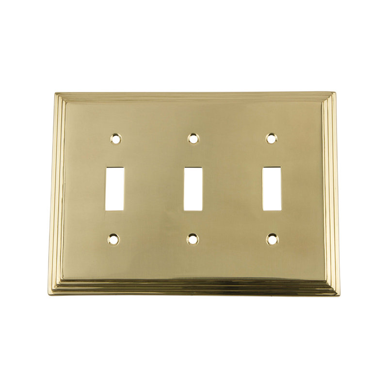Deco 3-Gang Toggle Light Switch Wall Plate, Polished Brass