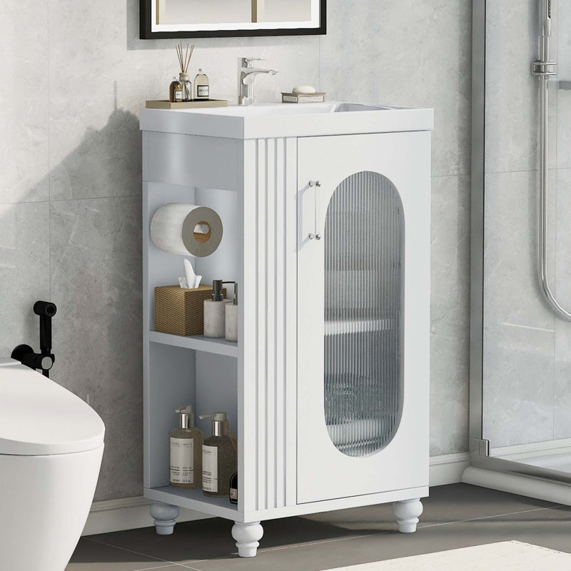 20 in. White MDF Single Sink Freestanding Bath Vanity with Ceramic Top