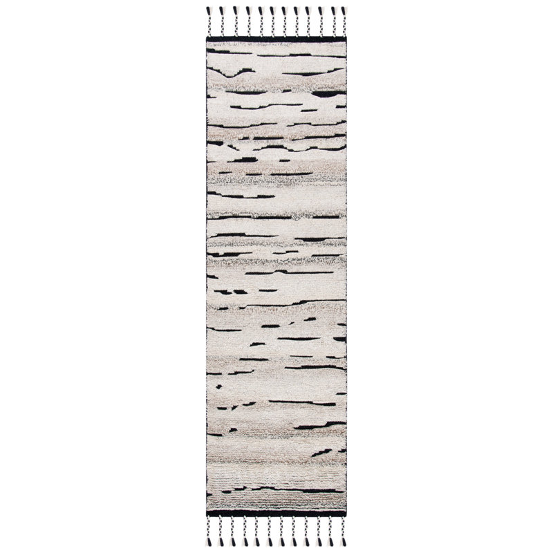 Tapis gris anthracite / ivoire en laine noué à la main Aitkin, Tapis de couloir 2 pi 3 po x 8 pi