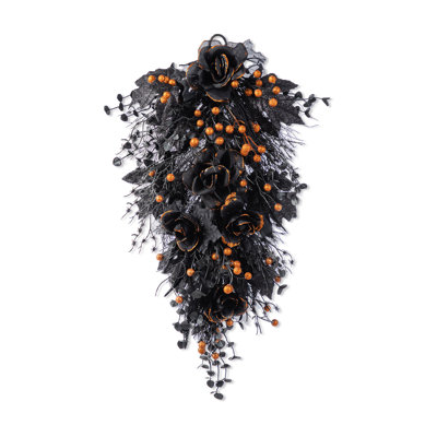 28"H Halloween Black Rose and Berry Teardrop