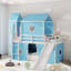 Twin Size Blue Loft Bed With Slide And Pink Tent Tower - Pine Build, Adjustable Placement, Fence Shaped Bedroom Feature Slide, Tent, Quality Construction For , Windowed Design, Semi Enclosed Under