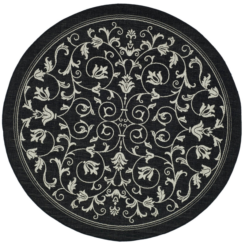Tapis d'intérieur / extérieur à motif floral Cherene, Rond 4 pi