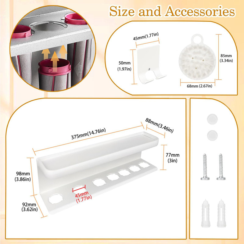 Support de rangement Airwrap compatible avec Dyson Support de rangement mural (avec peigne) Blanc