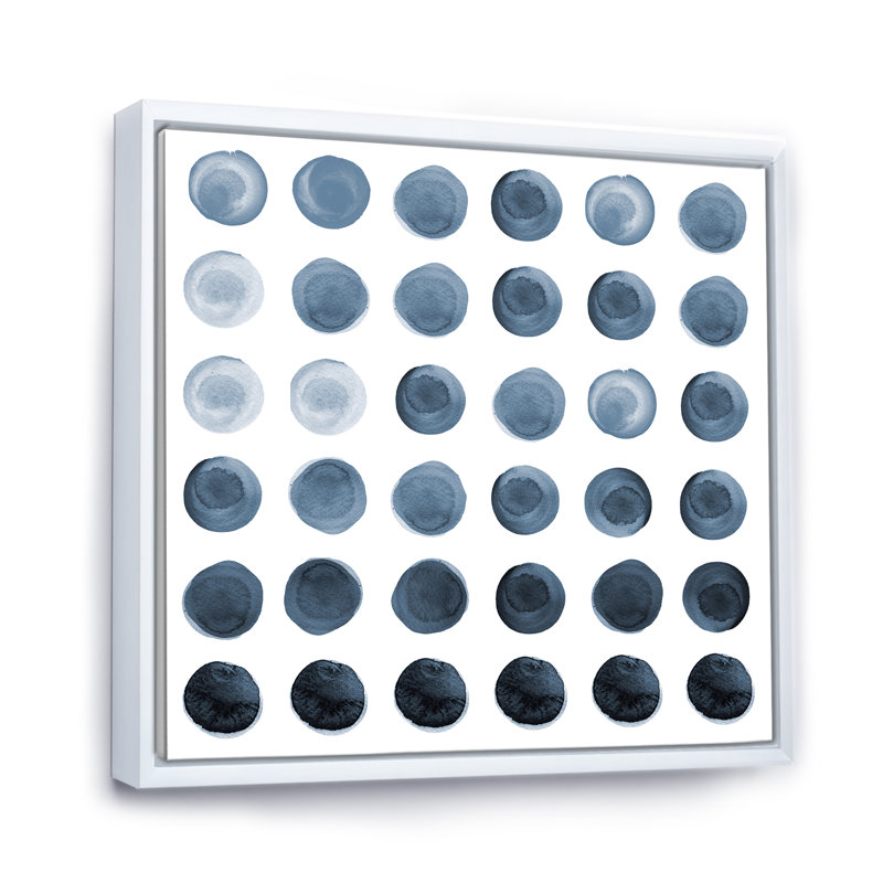 Cercle de grilles dans des tons de gris - peinture sur toile, H 16 po x l 16 po x P 1 po, Cadre flottant blanc