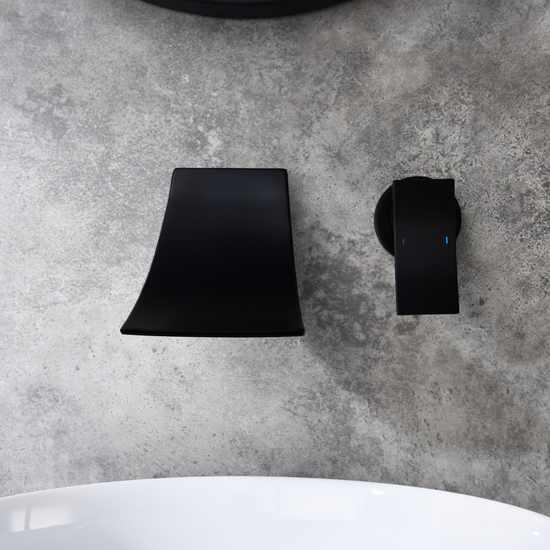 Wall Mount Bathroom Faucet In Matte Black, Wide-Angled Waterfall Appearance Spout, Accurate Water Flow And Temperature Control, Fitting Black Mounted For Bathroom, Broad Exact Regulation, Fits Sinks