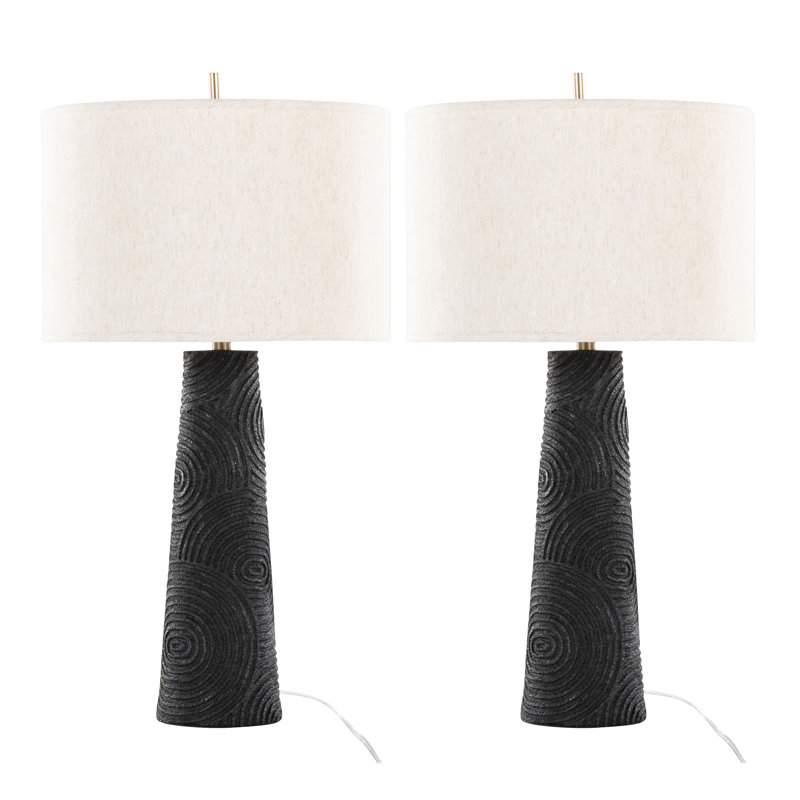 31" Polyresin Table Lamp Matte Black Polyresin, Modern Brass & Natural Linen Shade