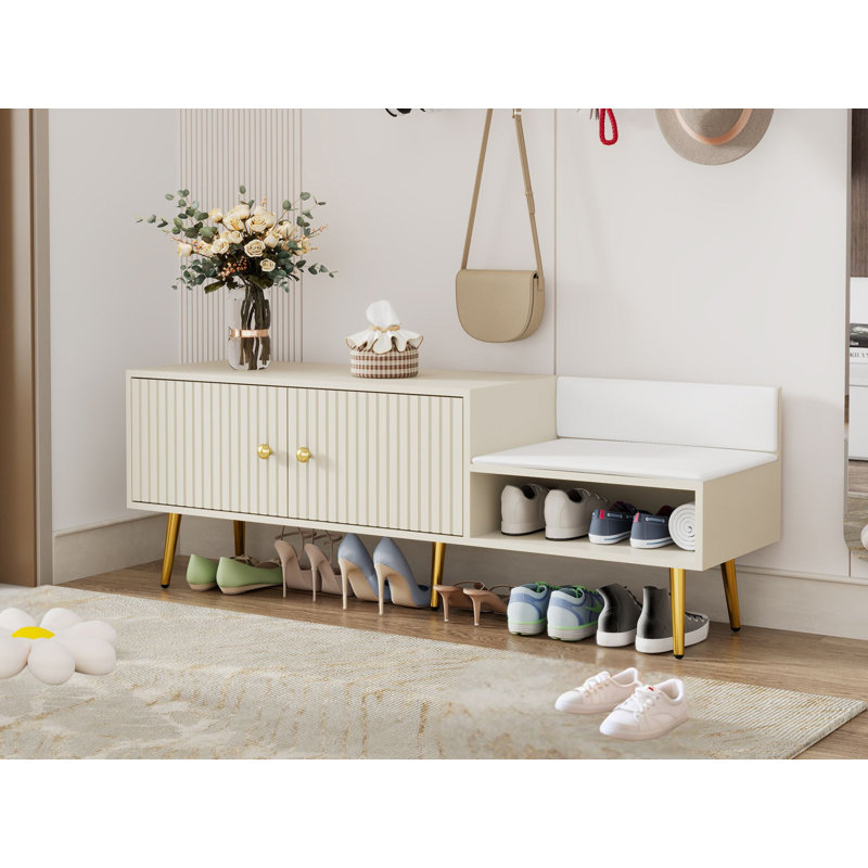 Banc de rangement pour chaussures avec coussins, Blanc antique