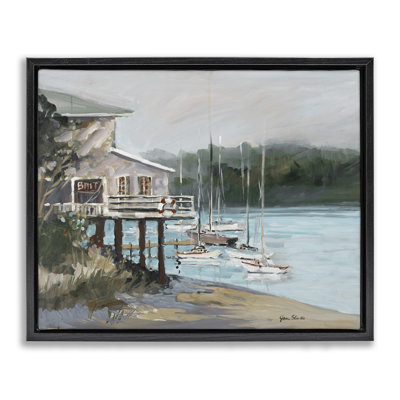 Boat Marina Harbor Framed Floater Canvas Wall Art by Jane Slivka