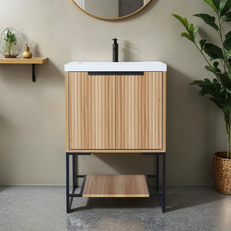 Meuble-lavabo simple avec plateau 23,63 po Porrima, Brun, Noir mat