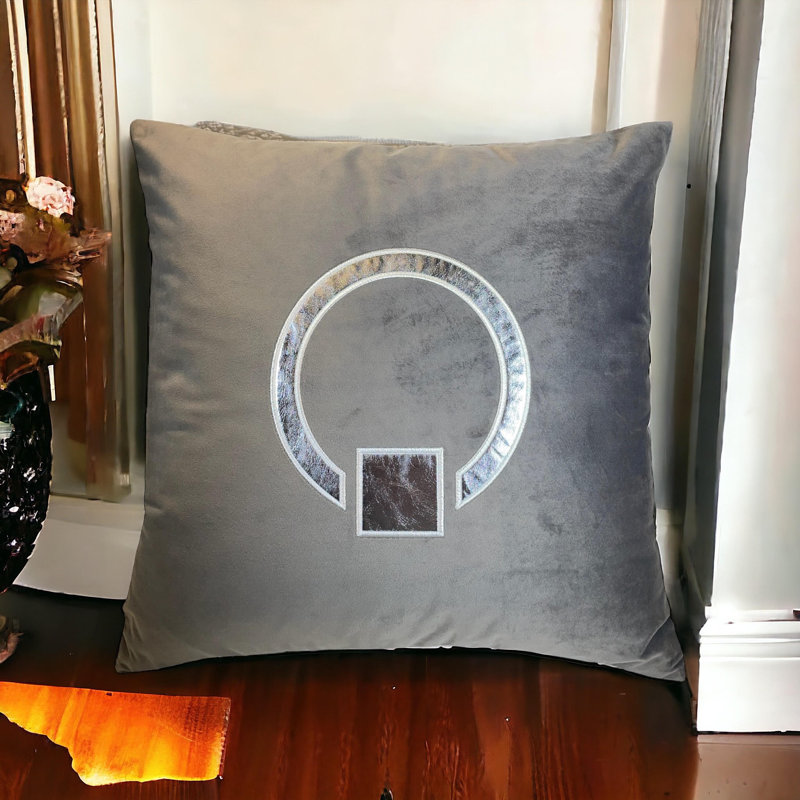 Embroidered Velvet Reversible Pillow Cover, Silver
