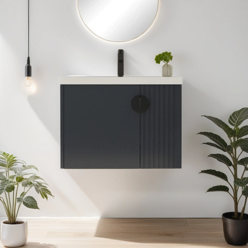 Ensemble de meuble-lavabo simple 28 po avec lavabo Aarjun, Noir