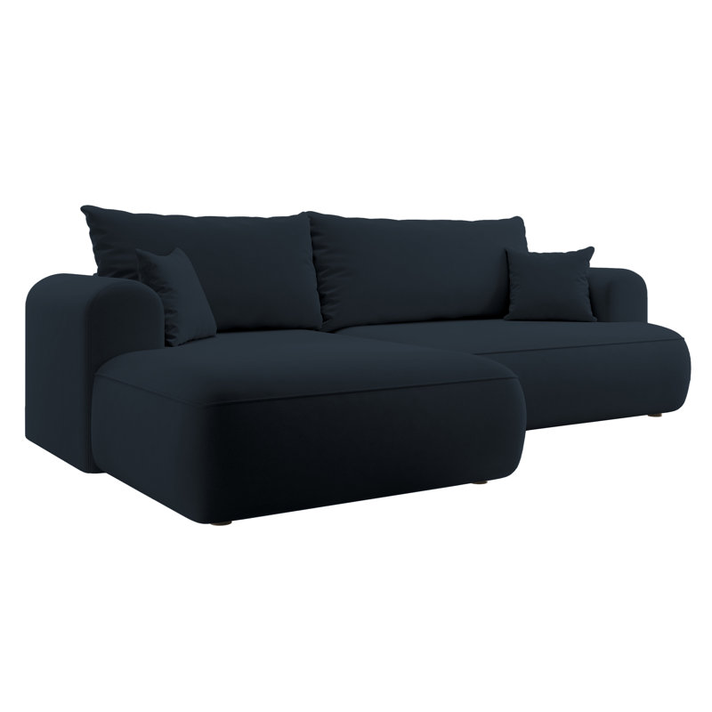 Alija 3 Seater Velvet Sofa & Chaise, Dark Blue, Left Hand Facing