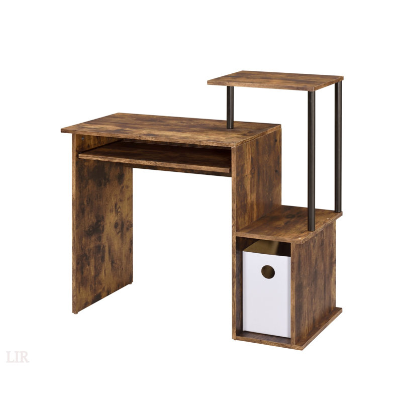 Weathered Oak And Black Computer Desk With Spacious Work Surface And Built-In Keyboard Tray For Enhanced Productivity, Brown
