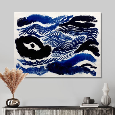 «Blue and Black Coastal Tidal Tranquility - Abstract Collages», impression sur métal