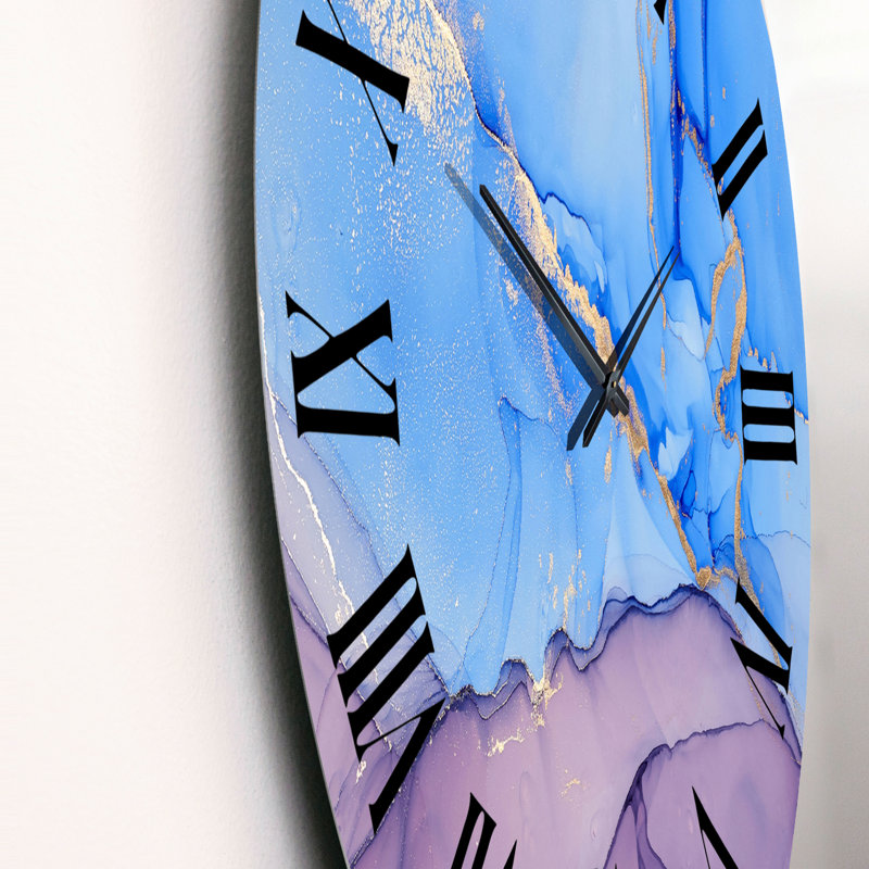 Pink and Blue Ink Clouds VI - Modern Wall Clock, Medium