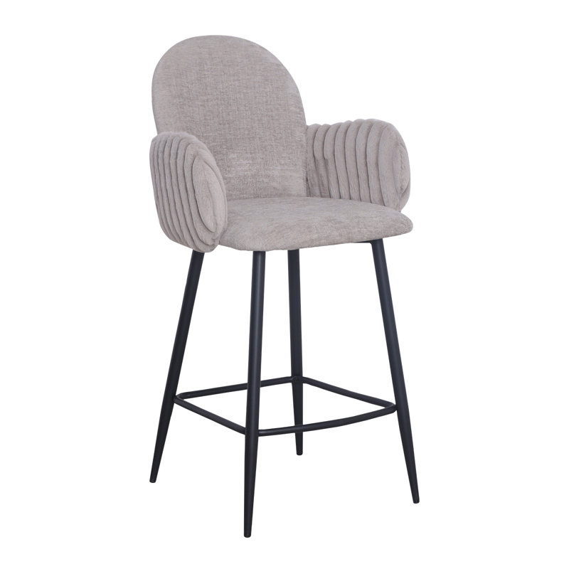 Tabouret de bar moderne rembourré avec accoudoirs capitonnés et base en métal - brun, Beige