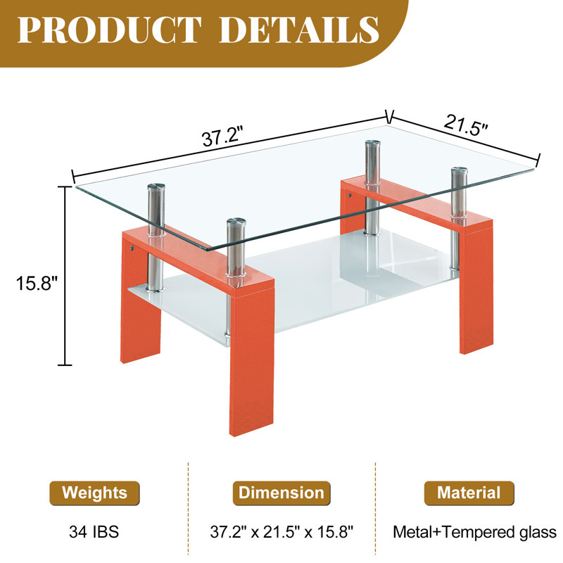 Michiko cocktail table,living room table,Rectangle Coffee Table with storage, Red