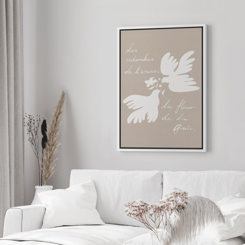 Doux beige minimaliste blanc colombe, citation inspirante, reproduction d'art sur toile encadrée, 36" H x 24" W x 1.5" D