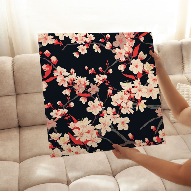Impression florale de fleur de cerisier japonais Sakura, H 28 po x l 28 po